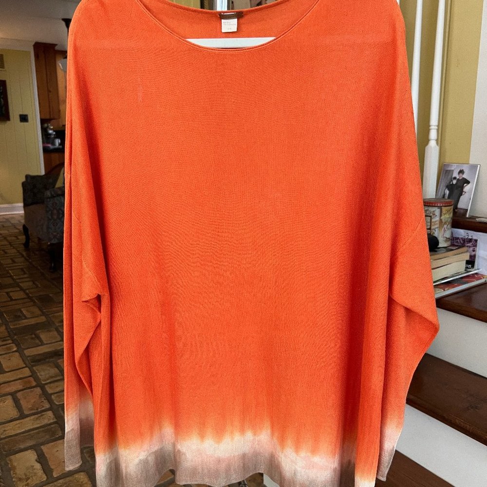 Zoe Couture knit pullover, brilliant orange with toned edges, size small